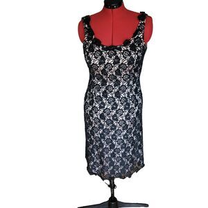 JS Boutique black cream lace scoop neck sleeveless midi dress, size 12
